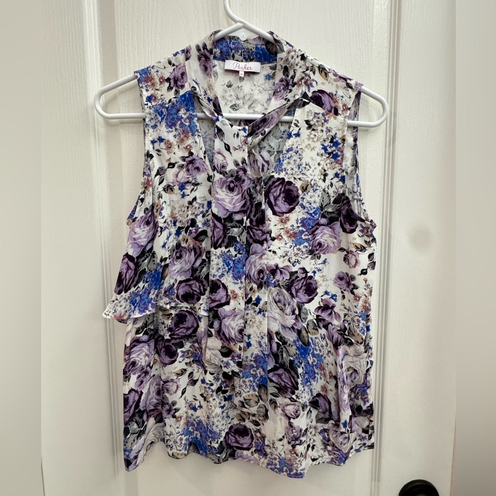 Parker Floral Silk Sleeveless Blouse XSmall